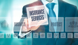 businessman choosing insurance services option from digital projection