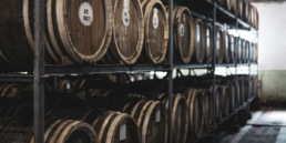 liquor barrels in warehouse